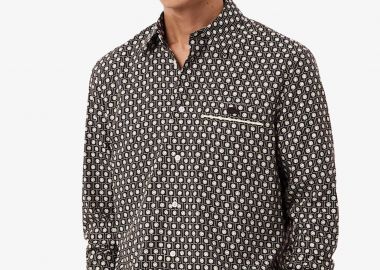 Lacoste ανδρικό πουκάμισο με all-over print και τσέπη με κεντημένο λογότυπο Regular Fit - CH0710-00 Καφέ Σκούρο - LACOSTE - 