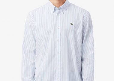 Lacoste ανδρικό πουκάμισο με ριγέ σχέδιο και κεντημένο λογότυπο Regular Fit - CH5084-00 Μπλε Ανοιχτό - LACOSTE - 