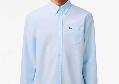 Lacoste ανδρικό πουκάμισο oxford button down με τσέπη και κεντημένο λογότυπο Regular Fit - CH1911 Μπλε Ανοιχτό - LACOSTE - 