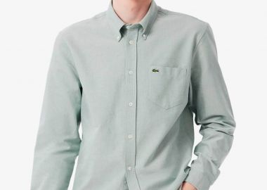 Lacoste ανδρικό πουκάμισο oxford button down με τσέπη και κεντημένο λογότυπο Regular Fit - CH1911 Πράσινο - LACOSTE - 