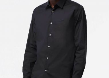 Lacoste ανδρικό πουκάμισο poplin με ton-sur-ton κεντημένο λογότυπο Slim Fit - CH5253 Μαύρο - LACOSTE - 