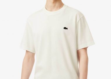 Lacoste ανδρικό T-shirt με κεντημένο λογότυπο και graphic print στο πίσω μέρος Classic Fit - TH0537-00 Λευκό - LACOSTE - 