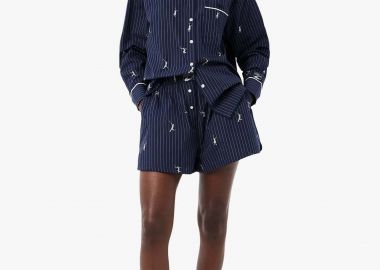 Lacoste γυναικεία βερμούδα με ελαστική μέση και ριγέ σχέδιο με tennis player motif Oversized Fit - FF1034 Μπλε Σκούρο - LACOSTE - 