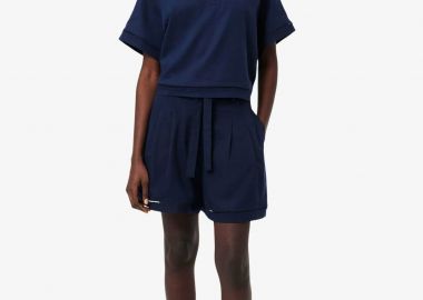 Lacoste γυναικεία βερμούδα με ζώνη και λογότυπο Oversized Fit - FF1026 Μπλε Σκούρο - LACOSTE - 