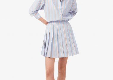Lacoste γυναικεία mini φούστα poplin πλισέ με ριγέ σχέδιο και ελαστική μέση Flared Fit - JF0250 Μπλε Ανοιχτό - LACOSTE - 