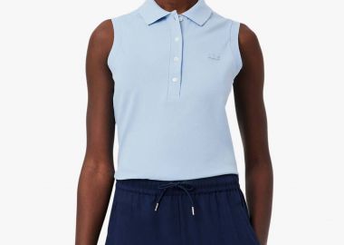 Lacoste γυναικεία μπλούζα πόλο αμάνικη πικέ με κεντημένο λογότυπο Slim Fit - PF5445 Μπλε Ανοιχτό - LACOSTE - 