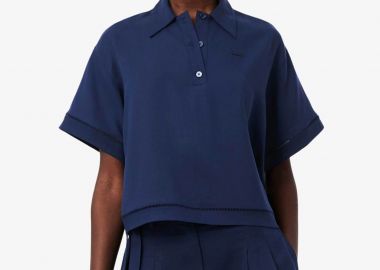 Lacoste γυναικεία μπλούζα πόλο με δαντελωτά trims Oversized Fit - CF0061 Μπλε Σκούρο - LACOSTE - 