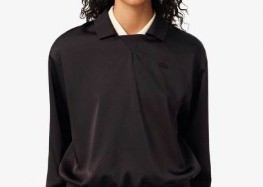 Lacoste γυναικεία μπλούζα πόλο με σατέν όψη Relaxed Fit - CF9802 Καφέ Σκούρο - LACOSTE - 