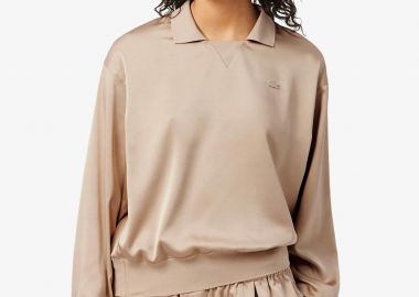 Lacoste γυναικεία μπλούζα πόλο με σατέν όψη Relaxed Fit - CF9802 Μπεζ - LACOSTE - 