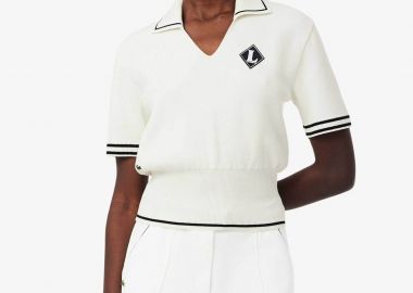 Lacoste γυναικεία πλεκτή μπλούζα πόλο με contrast trims και monogram Regular Fit - AF9842 Λευκό - LACOSTE - 