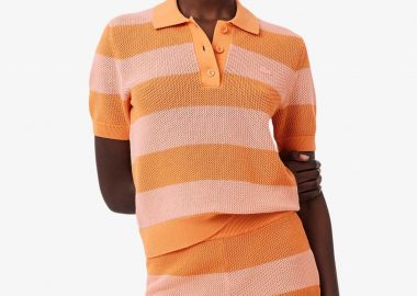 Lacoste γυναικεία πλεκτή μπλούζα πόλο με ριγέ σχέδιο και κεντημένο λογότυπο Regular Fit - AF9847 Πορτοκαλί - LACOSTE - 