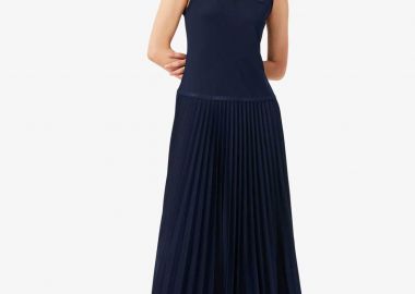 Lacoste γυναικείο midi φόρεμα αμάνικο με V και πλισέ φούστα Regular Fit - EF2432 Μπλε Σκούρο - LACOSTE - 