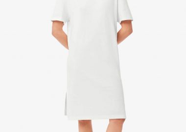 Lacoste γυναικείο midi φόρεμα με κεντημένο λογότυπο Oversized Fit - EF2883 Λευκό - LACOSTE - 