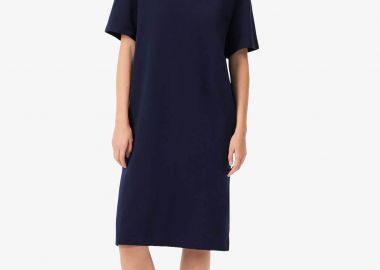 Lacoste γυναικείο midi φόρεμα με κεντημένο λογότυπο Oversized Fit - EF2883 Μπλε Σκούρο - LACOSTE - 