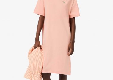 Lacoste γυναικείο midi φόρεμα με κεντημένο λογότυπο Oversized Fit - EF2883 Σομόν - LACOSTE - 