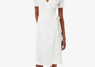 Lacoste γυναικείο midi φόρεμα πικέ κρουαζέ με κεντημένο λογότυπο Slim Fit - EF9825 Λευκό - LACOSTE - 
