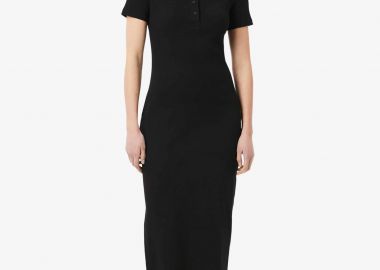 Lacoste γυναικείο midi φόρεμα πόλο ribbed με κεντημένο λογότυπο Slim Fit - EF9622-00 Μαύρο - LACOSTE - 