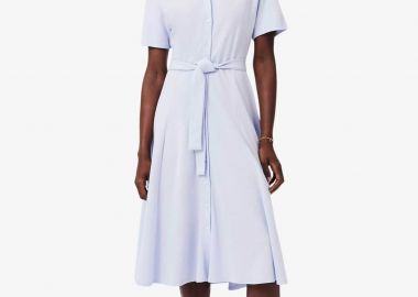 Lacoste γυναικείο midi φόρεμα πόλο σεμιζιέ πικέ με κεντημένο λογότυπο Flared Cut - EF9621-00 Σιελ - LACOSTE - 