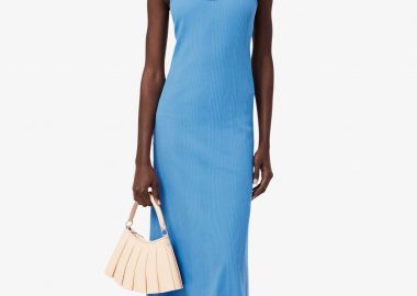 Lacoste γυναικείο midi φόρεμα ribbed με λεπτές τιράντες και λογότυπο Slim Fit - EF0966 Μπλε - LACOSTE - 