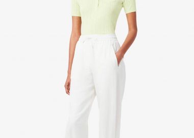 Lacoste γυναικείο παντελόνι με ελαστική μέση Wide Leg - HF0252 Λευκό - LACOSTE - 