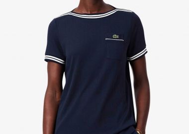 Lacoste γυναικείο πλεκτό T-shirt με contrast trims και τσέπη με κεντημένο λογότυπο Regular Fit - TF9890 Μπλε Σκούρο - LACOSTE - 