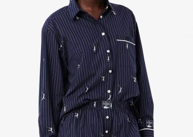 Lacoste γυναικείο πουκάμισο με ριγέ σχέδιο και τσέπη με λογότυπο Oversized Fit - CF0586 Μπλε Σκούρο - LACOSTE - 