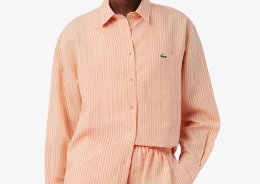 Lacoste γυναικείο πουκάμισο με ριγέ σχέδιο και τσέπη με λογότυπο Oversized Fit - CF1429 Πορτοκαλί - LACOSTE - 