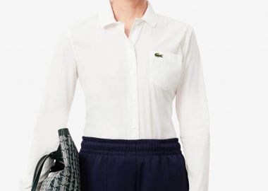 Lacoste γυναικείο πουκάμισο μονόχρωμο με κεντημένο λογότυπο Slim Fit - CF3462-00 Λευκό - LACOSTE - 