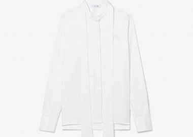 Lacoste γυναικείο πουκάμισο σατέν με all-over tennis ball print και λογότυπο Regular Fit - CF2626 Λευκό - LACOSTE - 