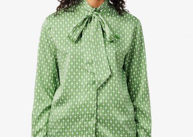 Lacoste γυναικείο πουκάμισο σατέν με all-over tennis ball print και λογότυπο Regular Fit - CF2626 Πράσινο Ανοιχτό - LACOSTE - 