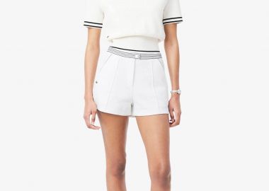 Lacoste γυναικείο σορτς πικέ με κεντημένο λογότυπο και contrast ριγέ μέση - GF9835 Λευκό - LACOSTE - 