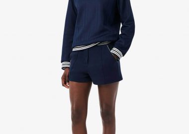 Lacoste γυναικείο σορτς πικέ με κεντημένο λογότυπο και contrast ριγέ μέση - GF9835 Μπλε Σκούρο - LACOSTE - 