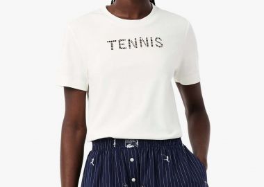 Lacoste γυναικείο T-shirt με διάτρητο κέντημα Tennis Regular Fit - TF1831 Λευκό - LACOSTE - 