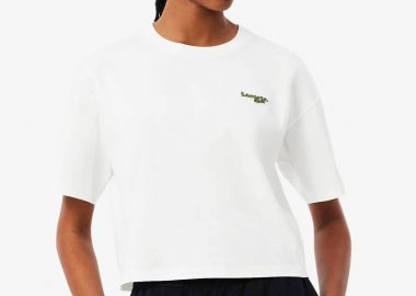 Lacoste γυναικείο T-shirt με κεντημένο λογότυπο Relaxed Fit - TF7605-00 Λευκό - LACOSTE - 