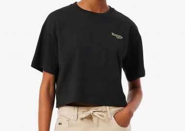 Lacoste γυναικείο T-shirt με κεντημένο λογότυπο Relaxed Fit - TF7605-00 Μαύρο - LACOSTE - 