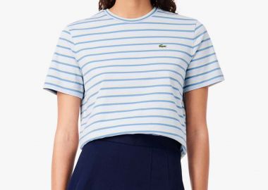 Lacoste γυναικείο T-shirt με ριγέ σχέδιο και κεντημένο λογότυπο Regular Fit - TF7574-00 Μπλε Ανοιχτό - LACOSTE - 