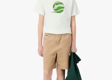 Lacoste παιδική βερμούδα chino με ελαστική μέση και λογότυπο Regular Fit - FJ7376 Μπεζ - LACOSTE - 