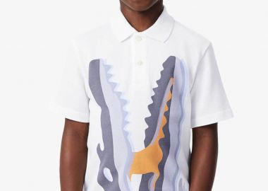 Lacoste παιδική μπλούζα πόλο πικέ με print - PJ6656 Λευκό - LACOSTE - 