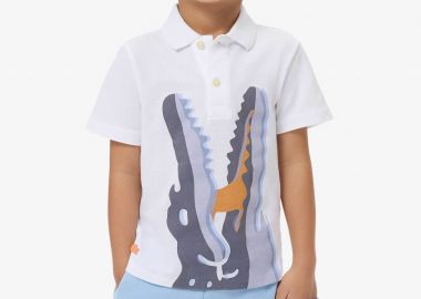 Lacoste παιδική μπλούζα πόλο πικέ με print - PJ7370 Λευκό - LACOSTE - 