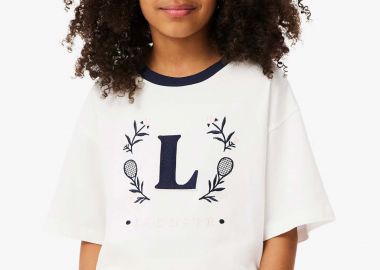 Lacoste παιδικό T-shirt με graphic logo Oversized Fit - TJ6624 Λευκό - LACOSTE - 