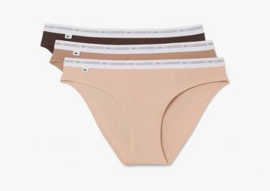 Lacoste σετ γυναικεία εσώρουχα brief με contrast μέση και λογότυπο (3 τεμάχια) - 8F1338 Μπεζ - LACOSTE - 