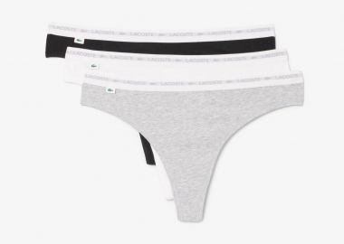 Lacoste σετ γυναικεία εσώρουχα string brief με contrast μέση και λογότυπο (3 τεμάχια) - 8F1341 Γκρι - LACOSTE - 