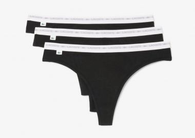 Lacoste σετ γυναικεία εσώρουχα string brief με contrast μέση και λογότυπο (3 τεμάχια) - 8F1341 Μαύρο - LACOSTE - 