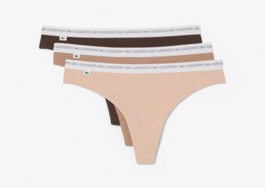 Lacoste σετ γυναικεία εσώρουχα string brief με contrast μέση και λογότυπο (3 τεμάχια) - 8F1341 Μπεζ - LACOSTE - 