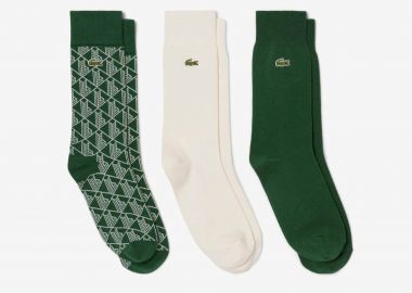 Lacoste σετ unisex μακριές κάλτσες με κεντημένο λογότυπο (3 ζευγάρια) - RA5996-00 Πράσινο Σμαραγδί - LACOSTE - 