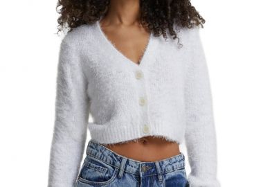 Ladies Cropped Feather Cardigan Urban Classics TB5440-00220 White - Urban Classics - 