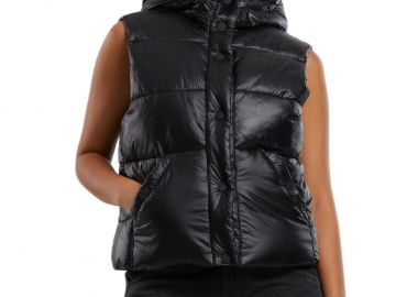 Ladies Recycled Shiny Puffer Vest with Hood Urban Classics TB7004-00007 Black - Urban Classics - 