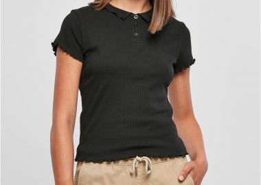 Ladies Rib Polo Tee Urban Classics TB5978-00007 black - Urban Classics - 