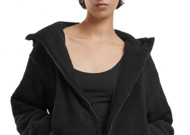 Ladies Short Hooded Sherpa Jacket Urban Classics TB7072-00007 Black - Urban Classics - 
