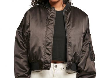 Ladies Short Oversized Satin Bomber Jacket Urban Classics TB4542 Black - Urban Classics - 